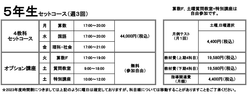 小学5年生セットコース